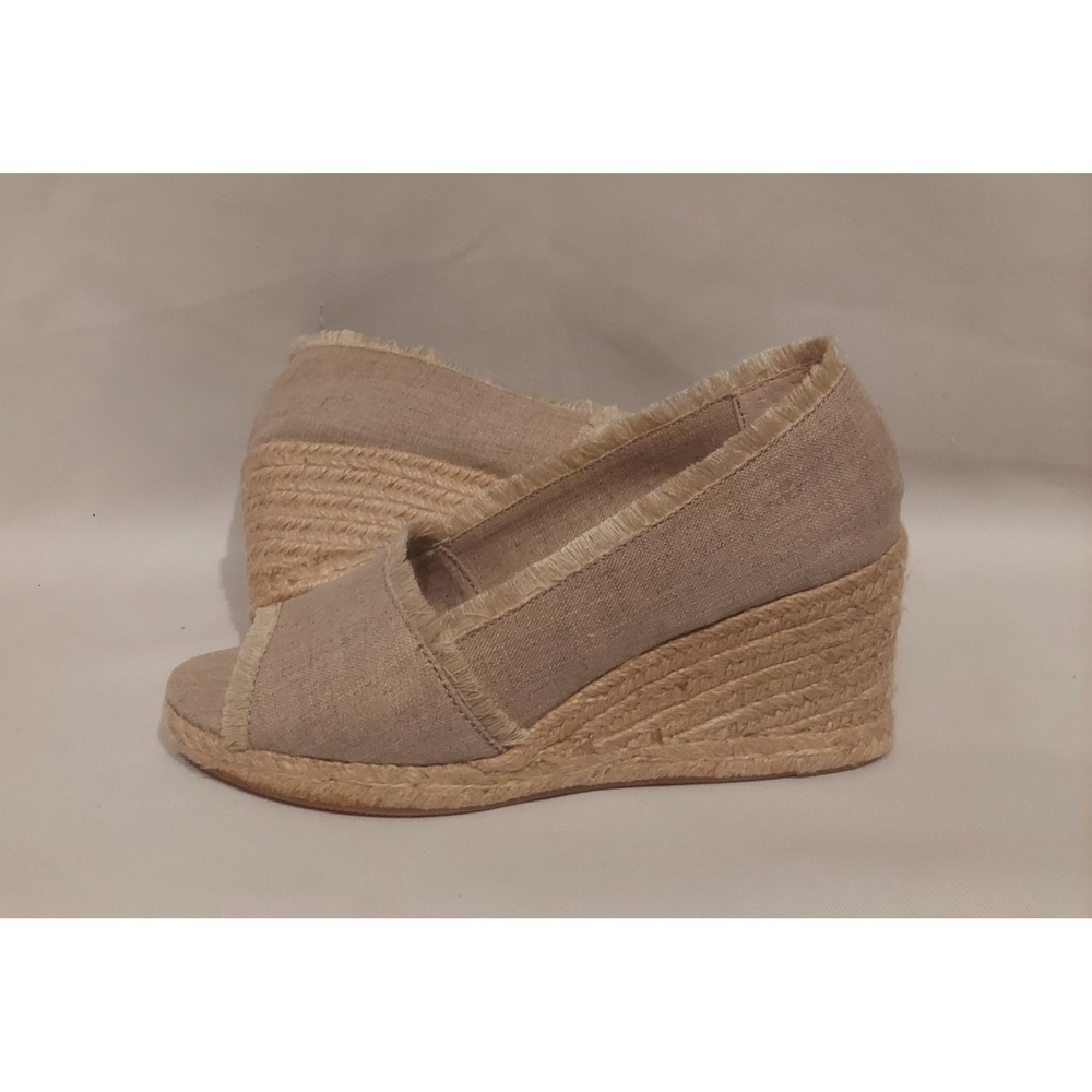 Lauren Ralph Lauren Womens Tan Natural Linen Carmondy Wedges Shoes EUC Size 7.5